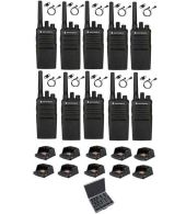 Set van 10 Motorola XT420 UHF met D-shape oortje M1 2-Pins laders en koffer