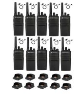 Set van 10 Motorola XT420 UHF IP55 PMR446 met laders en D-shape oortje M1 2-Pins