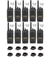 Set van 10 Motorola XT460 IP55 PMR446 met beveiliging oortje M1 2-Pins en tafellader 