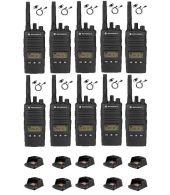 Set van 10 Motorola XT460 IP55 PMR446 met D-shape oortje M1 2-Pins en tafellader 