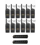 Set van 12 Motorola XT460 IP55 PMR446 met beveiliging oortje M1 2-Pins en multilader 