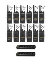 Set van 12 Motorola XT460 IP55 PMR446 met D-shape oortje M1 2-Pins en multilader 