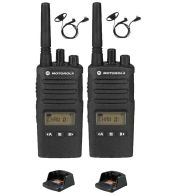 Set van 2 Motorola XT460 IP55 PMR446 met D-shape oortje M1 2-Pins en tafellader 