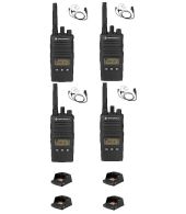 Set van 4 Motorola XT460 IP55 PMR446 met beveiliging oortje M1 2-Pins en tafellader 