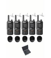 Set van 5 Inrico T320 V2 4G LTE Zello Portofoon, GPS, Wifi tafellader beveiliging oortje en koffer