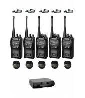 Set van 5 Wouxun KG-819 UHF IP55 PMR446 Portofoons met D-shape oortje en koffer