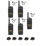 Set van 5 Motorola XT460 IP55 PMR446 met D-shape oortje M1 2-Pins en tafellader 