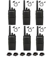 Set van 6 Motorola XT420 UHF IP55 PMR446 Portofoon met laders en D-shape oortje M1 2-pins