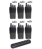 Set van 6 Wouxun KG-D828 Dualband DMR portofoons met D-shape oortjes en multilader