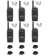 Set van 6 Motorola XT460 IP55 PMR446 met beveiliging oortje M1 2-Pins en tafellader 