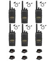 Set van 6 Motorola XT460 IP55 PMR446 met D-shape oortje M1 2-Pins en tafellader 