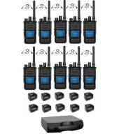 Set van 10 Caltta PH660 UHF DMR GPS, Bluetooth, tafellader, G-shape oortje en koffer