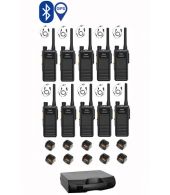 Set van 10 Hytera HP605G DMR UHF IP67 5W GPS, Bluetooth tafellader C-hook oortje en koffer