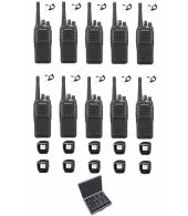 Set van 10 Kenwood NX-1300NE3 UHF Nexedge IP54 5Watt met tafellader, beveiligingoortje en koffer