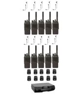 Set van 10 Motorola DP2400E Enhanced UHF DMR IP54 5watt tafellader G-shape oortje en koffer