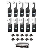 Set van 10 Motorola R5 UHF DMR IP67 LKP 5 Watt met tafellader beveiliging oortje en koffer