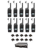 Set van 10 Motorola R5 UHF DMR IP67 LKP 5 Watt met tafellader G-shape oortje en koffer