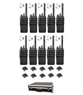 Set van 10 Motorola R5 UHF DMR IP67 NKP 5 Watt met tafellader beveiliging oortje en koffer