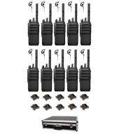 Set van 10 Motorola R5 UHF DMR IP67 NKP 5 Watt met tafellader G-shape oortje en koffer