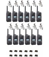 Set van 12 Icom IC-U20SR IP54 mini Portofoon met tafel lader en C-ring oortje