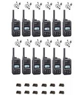 Set van 12 Icom IC-U20SR IP54 mini Portofoon met tafel lader en D-shape oortje