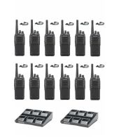 Set van 12 Kenwood NX-1300NE3 UHF Nexedge IP54 5Watt Portofoon met multilader en D-shape oortje