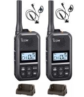 Set van 2 Icom IC-U20SR IP54 mini Portofoon met tafel lader en D-shape oortje