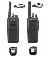 Set van 2 Kenwood NX-1300NE3 UHF Nexedge IP54 5Watt Portofoon met tafellader en D-shape oortje