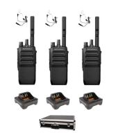 Set van 3 Motorola R5 UHF DMR IP67 NKP 5 Watt met tafellader beveiliging oortje en koffer