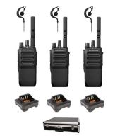 Set van 3 Motorola R5 UHF DMR IP67 NKP 5 Watt met tafellader G-shape oortje en koffer