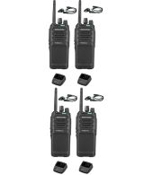 Set van 4 Kenwood TK-3701D IP55 Portofoon met D-shape oortje en tafellader