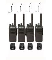 Set van 4 Motorola DP2400E Enhanced UHF DMR IP54 5watt tafellader en G-shape oortje