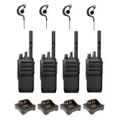 Set van 4 Motorola R5 UHF DMR IP67 NKP 5 Watt met tafellader en G-shape oortje