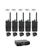 Set van 5 Caltta PH600 UHF DMR IP68 4Watt GPS Bluetooth met tafellader, G-shape oortje en koffer