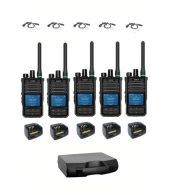 Set van 5 Caltta PH660 UHF DMR GPS, Bluetooth, tafellader, beveiliging oortje en koffer