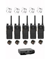 Set van 5 Hytera HP605 UHF DMR IP67 5Watt met tafellader beveiligingoortje en koffer