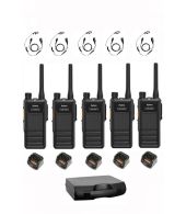 Set van 5 Hytera HP605 UHF DMR IP67 5Watt met tafellader C-hook oortje en koffer