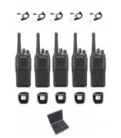 Set van 5 Kenwood NX-1300NE3 UHF Nexedge IP54 5Watt met tafellader, beveiligingoortje en koffer