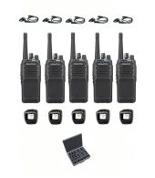 Set van 5 Kenwood NX-1300NE3 UHF Nexedge IP54 5Watt met tafellader, D-shape oortje en koffer