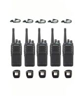 Set van 5 Kenwood NX-1300NE3 UHF Nexedge IP54 5Watt Portofoon met tafellader en D-shape oortje