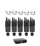 Set van 5 Motorola R2 UHF DMR Digitaal IP55 5Watt tafellader beveiliging oortje koffer