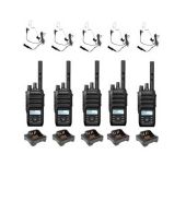 Set van 5 Motorola R5 UHF DMR IP67 LKP 5 Watt met tafellader en beveiliging oortje