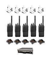 Set van 5 Motorola R5 UHF DMR IP67 NKP 5 Watt met tafellader beveiliging oortje en koffer