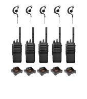 Set van 5 Motorola R5 UHF DMR IP67 NKP 5 Watt met tafellader en G-shape oortje