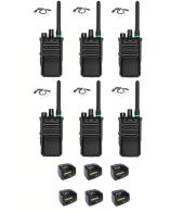 Set van 6 Caltta PH600 UHF DMR IP68 4Watt GPS, Bluetooth met tafellader en beveiliging oortje