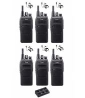 Set van 6 Icom IC-F29SR2 UHF PMR446 IP67 met multilader en beveiliging oortje