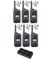 Set van 6 Icom IC-U20SR IP54 mini Portofoon met multilader en D-shape oortje