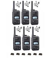 Set van 6 Icom IC-U20SR IP54 mini Portofoon met tafel lader en D-shape oortje