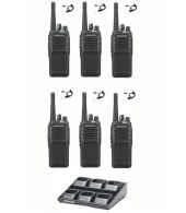 Set van 6 Kenwood NX-1300NE3 UHF Nexedge IP54 5Watt Portofoon met multilader en beveiligingoortje