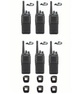 Set van 6 Kenwood NX-1300NE3 UHF Nexedge IP54 5Watt Portofoon met tafellader en D-shape oortje